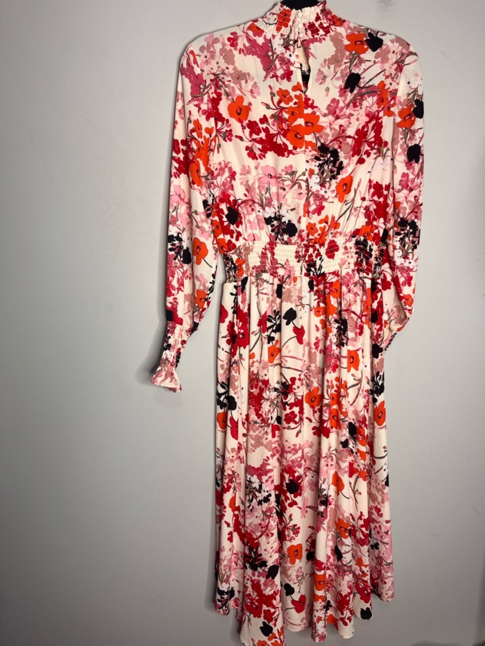 Nanette Lepore Long Sleeve High-Low Smocked Mockneck Floral Pink Dress Size 6 - Picture 8 of 14